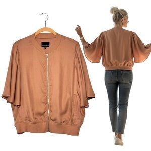 Eva Longoria Zip Front Batwing Jacket Dusty Rose Holiday Layer size Large